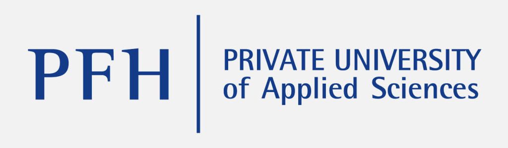 Ausbildung und Studium PFH LOGO lang blau Hintergrund grau RGB 2