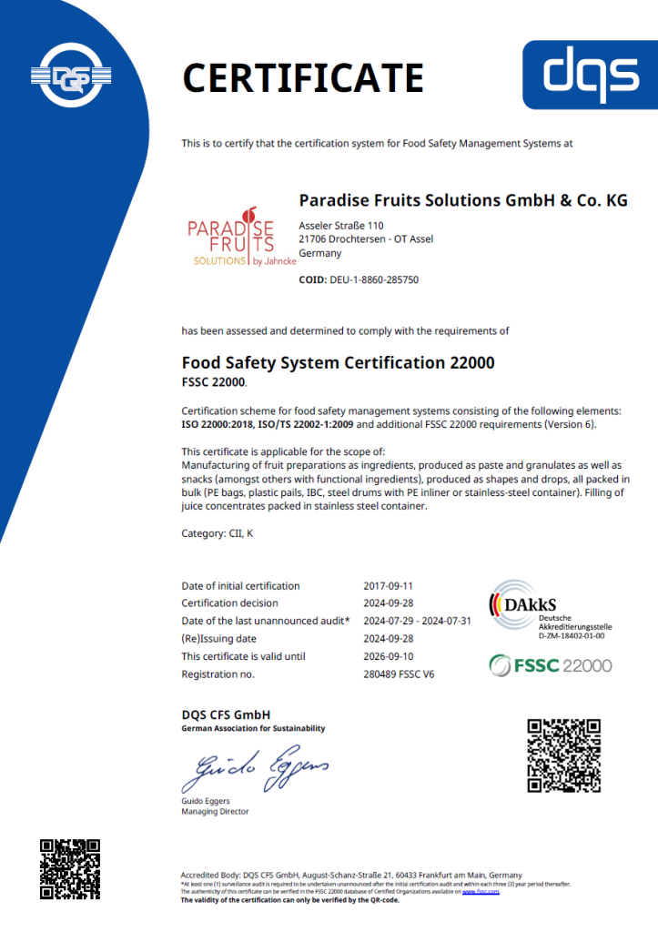 FSSC 22000 V6 Certificate